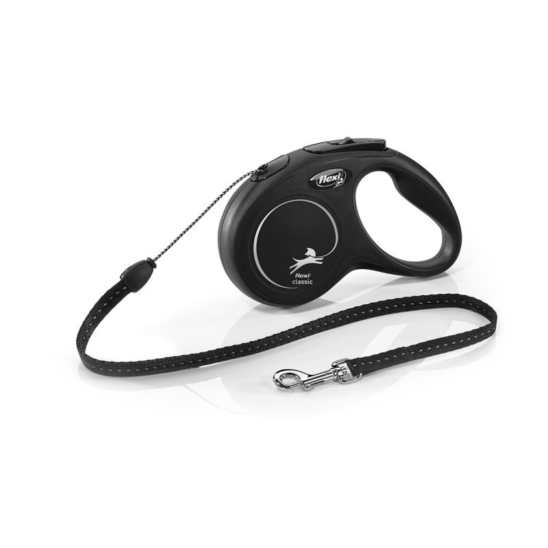 Flexi 1 Noir S Small 5 Mètres - Laisse noire avec enrouleur en cordon pour chat et chien