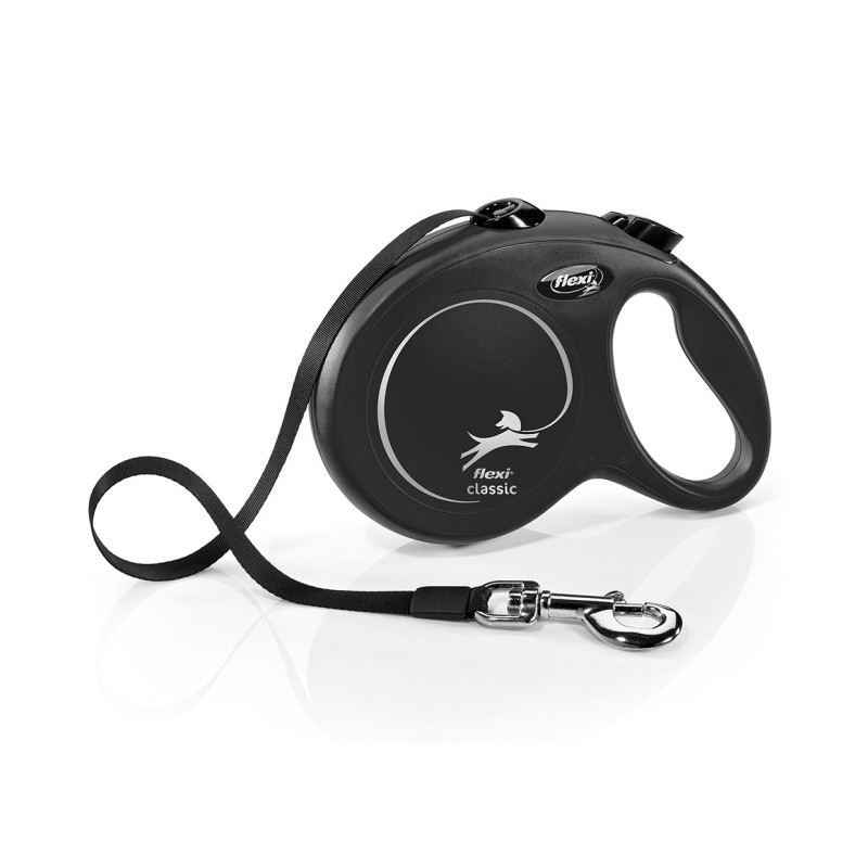 FLEXI 3 COMPACT NOIR 5 metres - Laisse enrouleur noire avec sangle