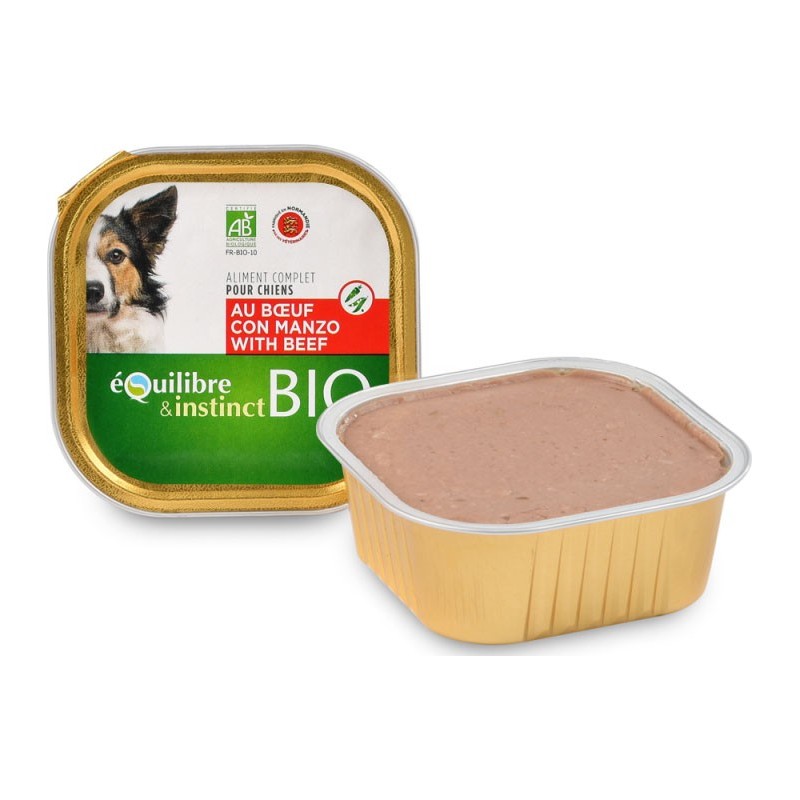 Pâtée pour chiens adultes BIO au boeuf - Equilibre et Instinct - 300g