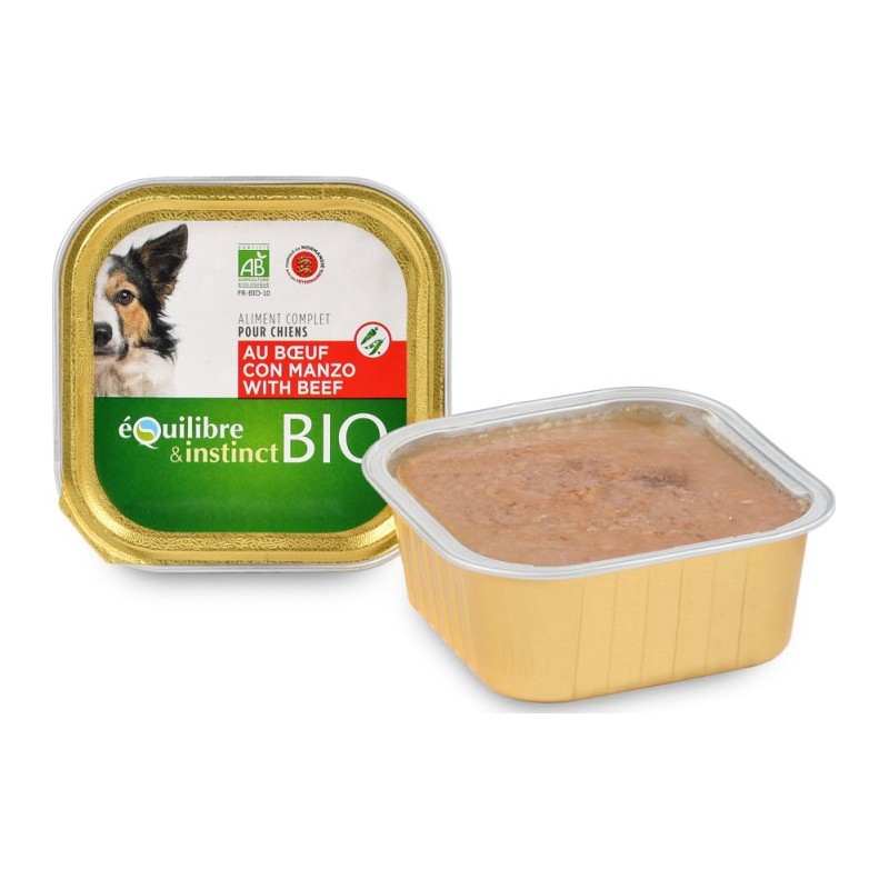 Pâtée pour chiens adultes BIO goût boeuf - Equilibre et Instinct - 150g