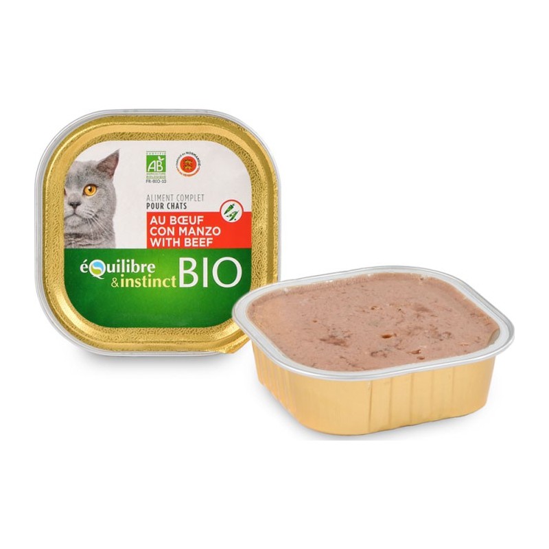 Pâtée BIO pour chats adultes au boeuf - Equilibre et Instinct - 100g