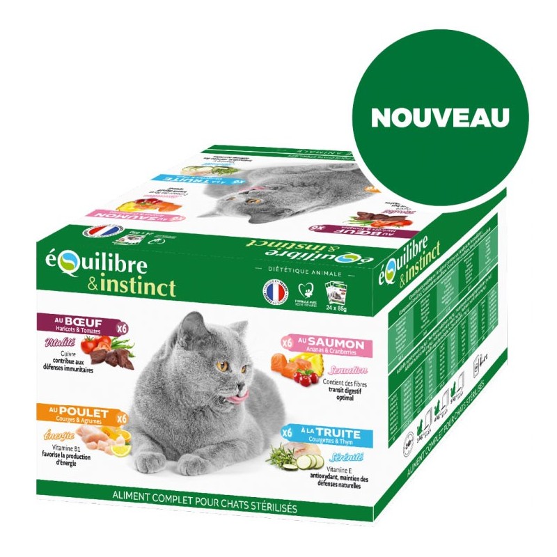 Pack de 24 pâtées pour chats en effilés - Equilibre et Instinct - 24x85g