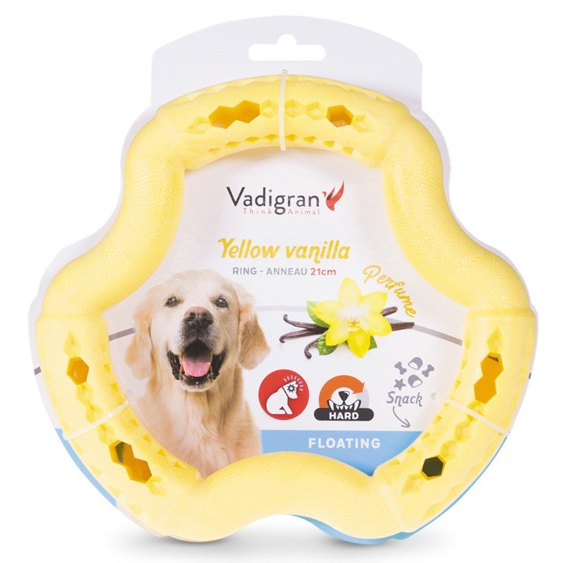 JOUET CHIEN TPR ANNEAU YELLOW VANILLE 21CM