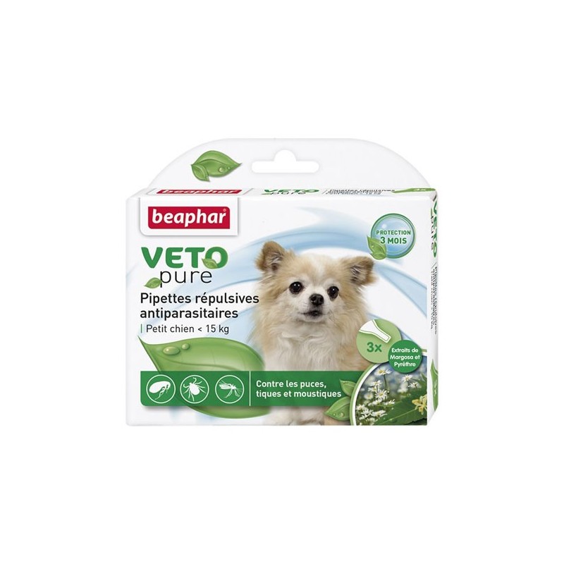 PIPETTE x3 REPULSIVES ANTIPARASITAIRES PETIT CHIEN (-15kg)