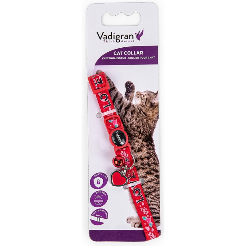 COLLIER CHAT CHARM ROUGE 10mm 20/30cm