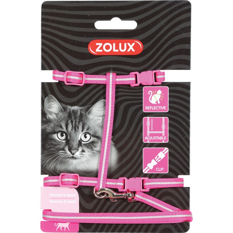 HARNAIS + LAISSE CHAT 10mm ROSE