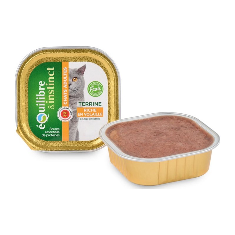 Terrine pour chats adultes riche en Volaille - Equilibre et Instinct - 100g