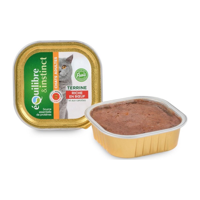 Terrine pour chats adultes, riche en boeuf - Equilibre et instinct - 100g