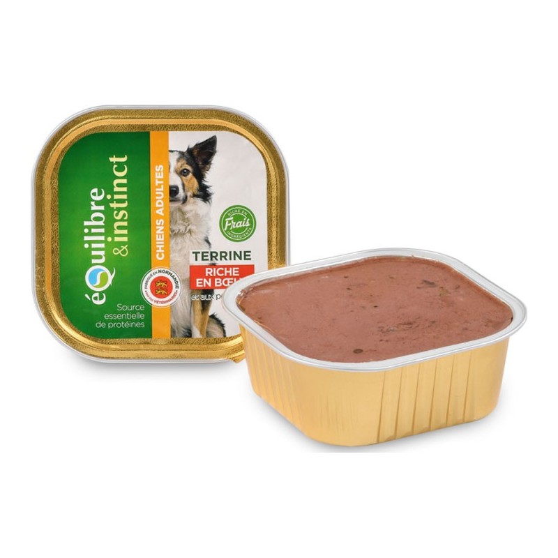 Terrine pour chiens adultes riche en boeuf - Equilibre et Instinct - 300g