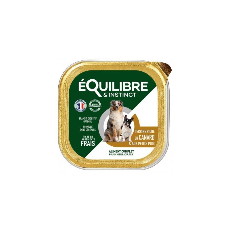 Terrine Chien adulte Riche en Canard barquette 300g